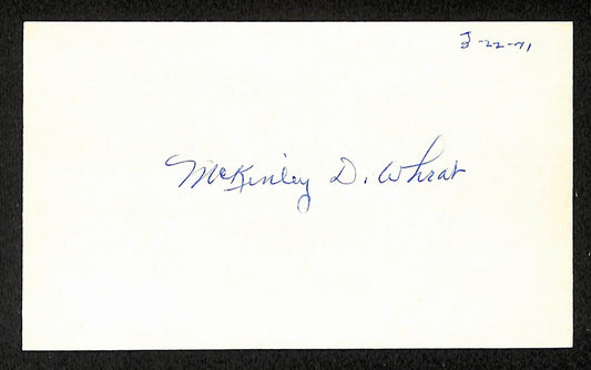 Mack Wheat Phillies Autographed/Signed 3x5 Index Card JSA BA207692
