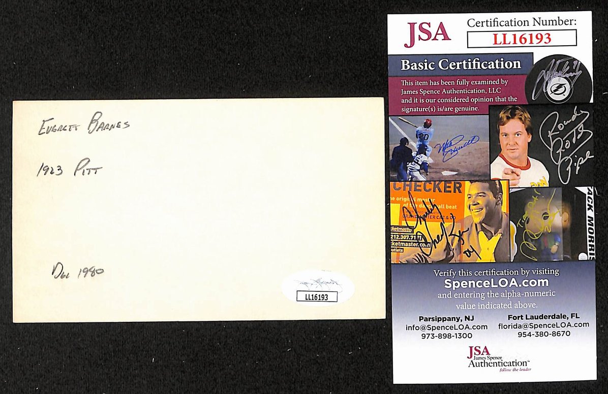 Everett "Eppie" Barnes Pirates Autographed/Signed 3x5 Index Card JSA BA207694