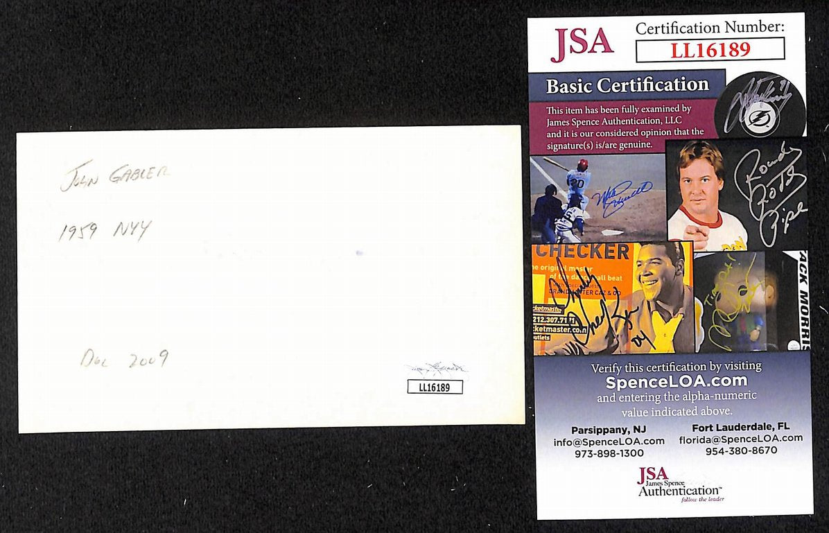 John Gabler Yankees Autographed/Signed 3x5 Index Card JSA BA207698