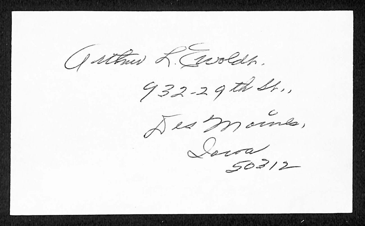 Art Ewoldt Athletics Autographed/Signed 3x5 Index Card JSA BA207699