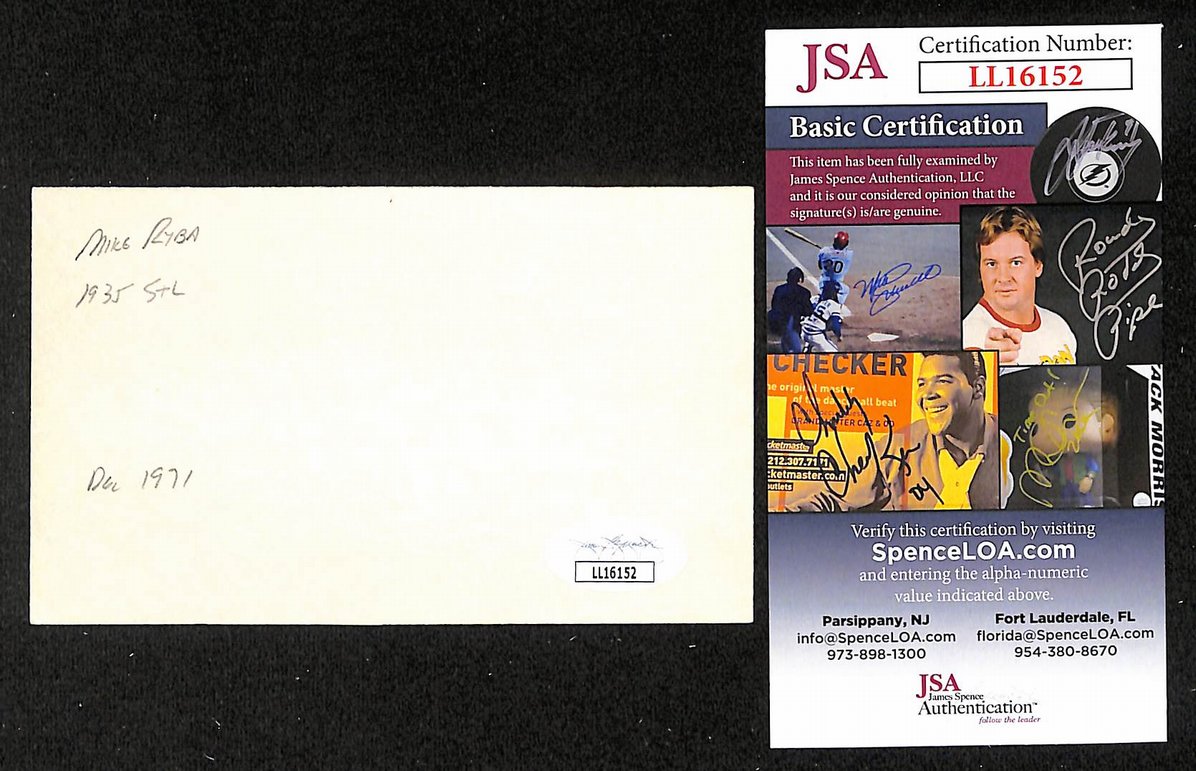 Mike Ryba Red Sox Autographed/Signed 3x5 Index Card JSA BA207705