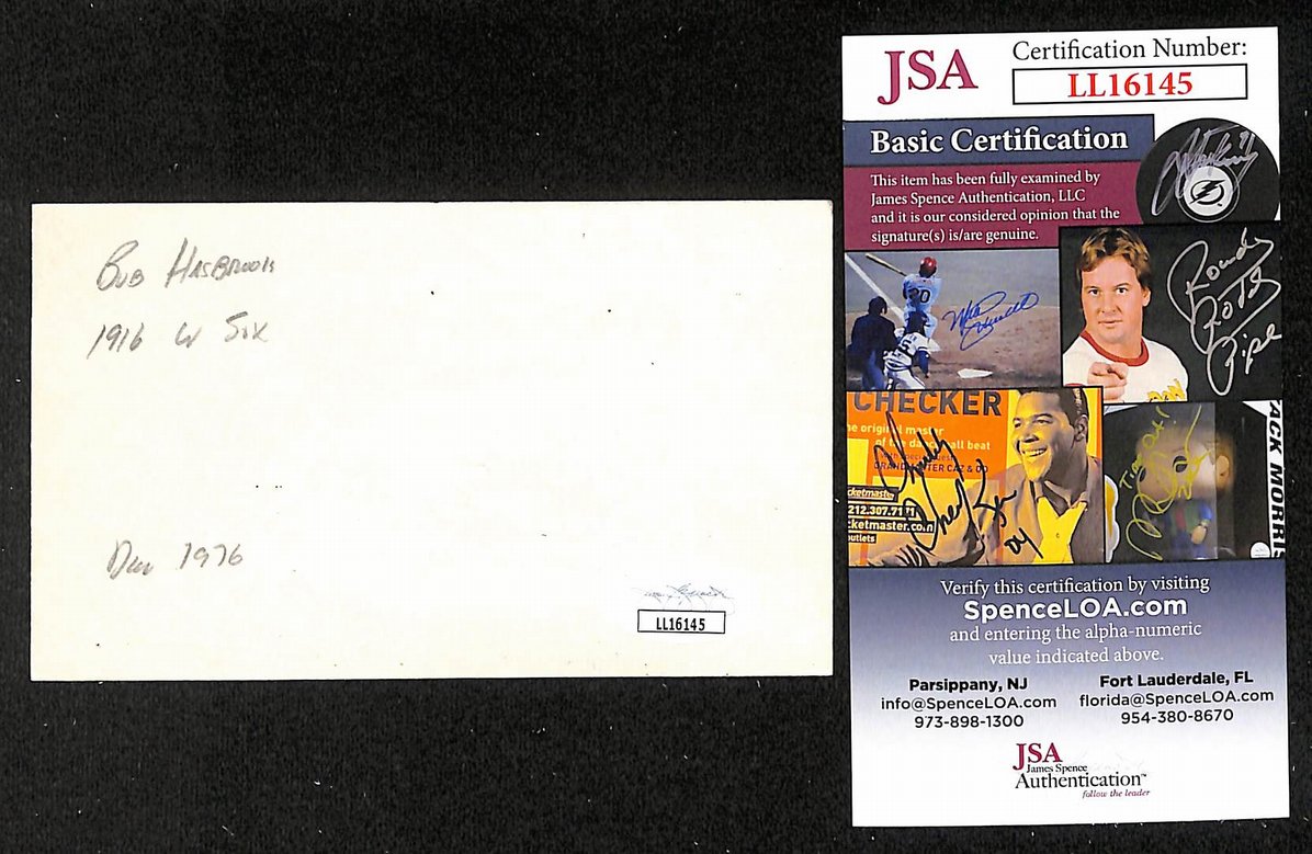 Bob "Ziggy" Hasbrook White Sox Autographed/Signed 3x5 Index Card JSA BA207712