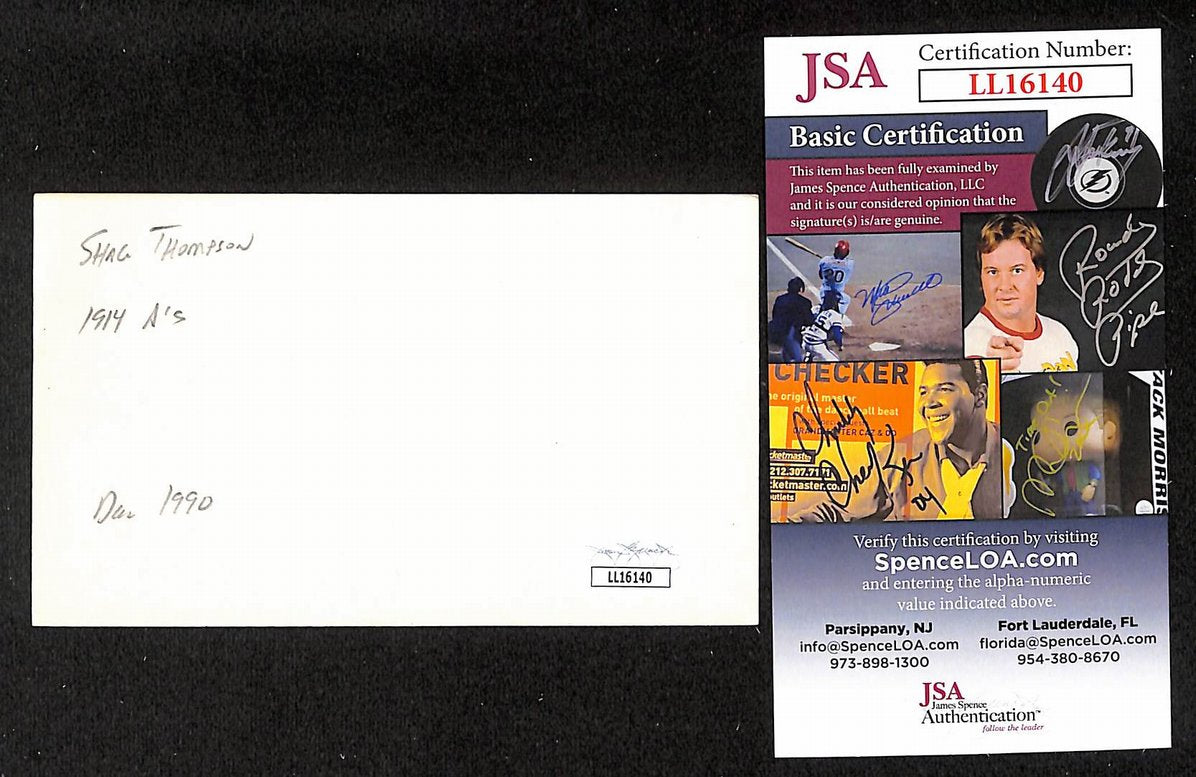Shag Thompson Athletics Autographed/Signed 3x5 Index Card JSA BA207716