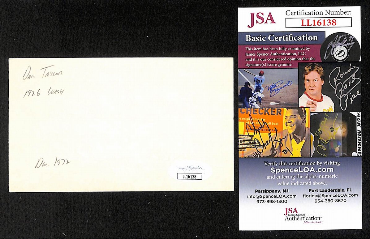 Dan Taylor Dodgers Autographed/Signed 3x5 Index Card JSA BA207718