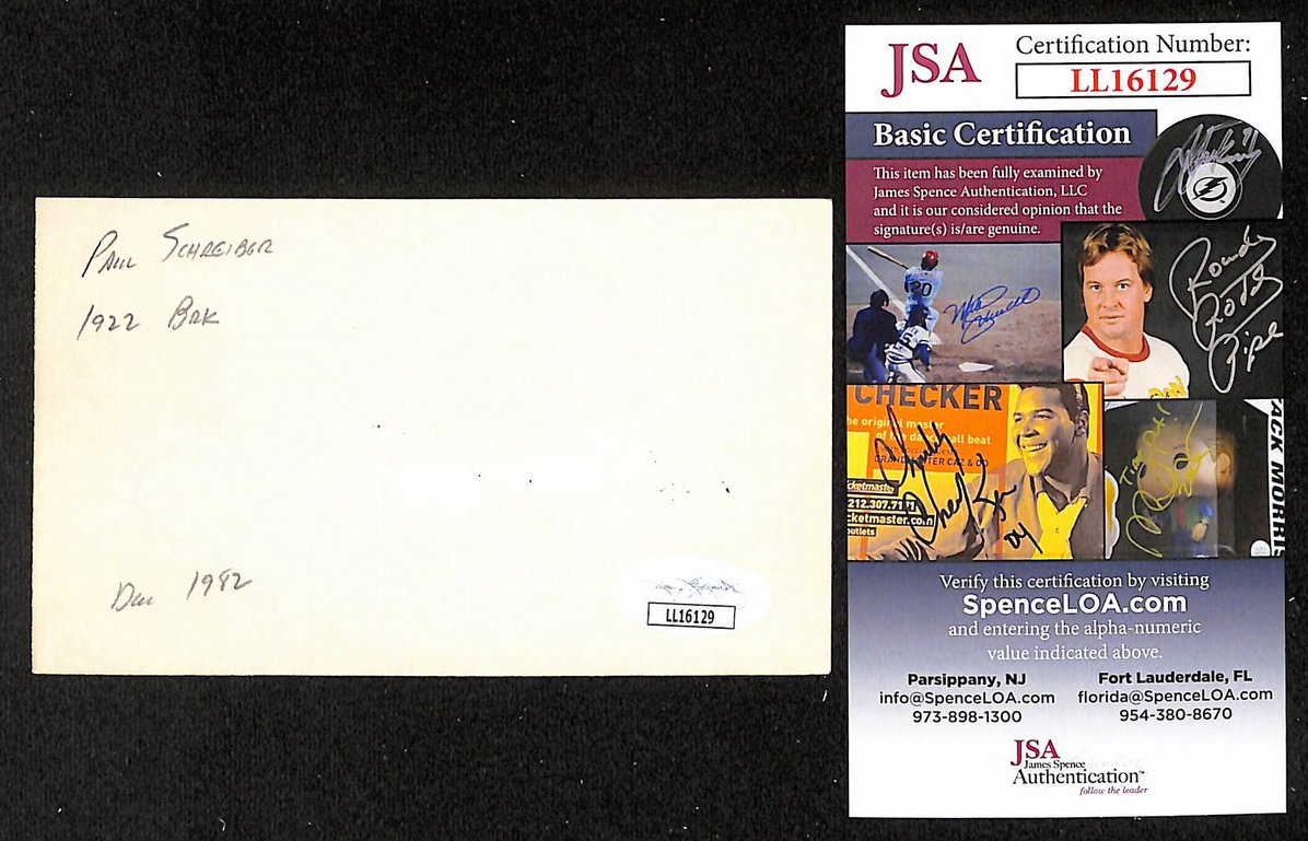 Paul Schreiber Red Sox Autographed/Signed 3x5 Index Card JSA BA207726