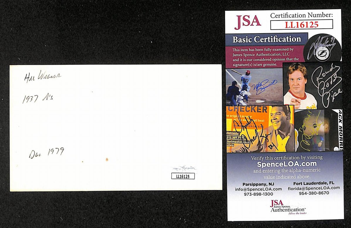Hal Wagner Red Sox Autographed/Signed 3x5 Index Card JSA BA207729