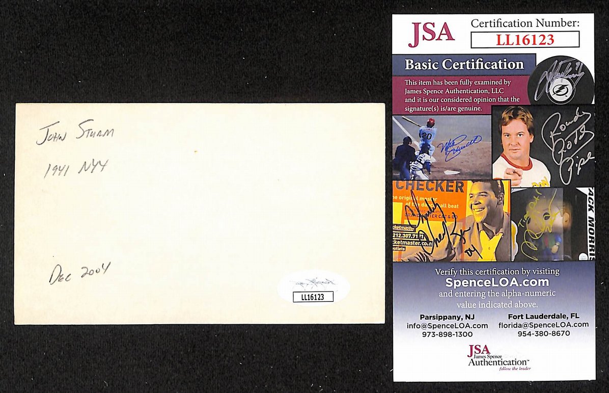 John Sturm Yankees Autographed/Signed 3x5 Index Card JSA BA207730