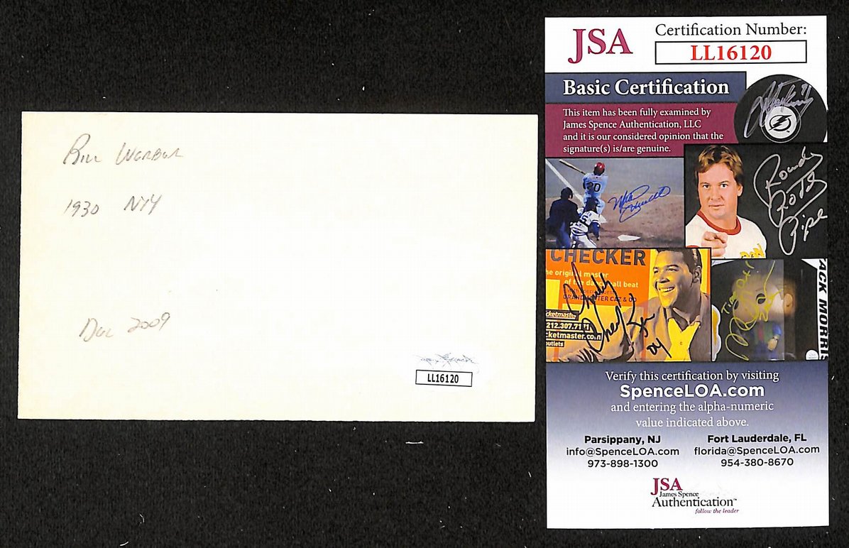 Bill Werber Yankees Autographed/Signed 3x5 Index Card JSA BA207733
