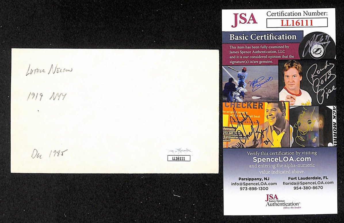 Luther Nelson Yankees Autographed/Signed 3x5 Index Card JSA BA207739