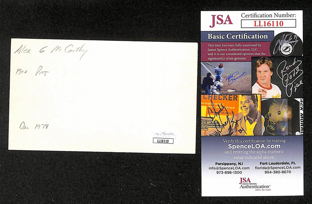 Alex McCarthy Pirates Autographed/Signed 3x5 Index Card JSA BA207740