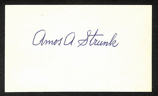 Amos Strunk Athletics Autographed/Signed 3x5 Index Card JSA BA207743
