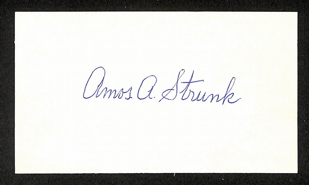 Amos Strunk Athletics Autographed/Signed 3x5 Index Card JSA BA207744