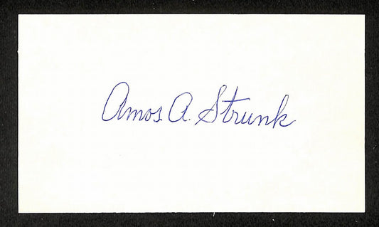 Amos Strunk Athletics Autographed/Signed 3x5 Index Card JSA BA207744