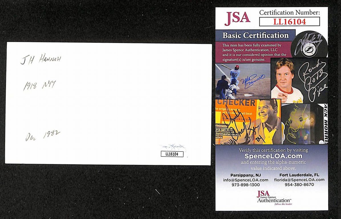 Truck Hannah Yankees Autographed/Signed 3x5 Index Card JSA BA207745