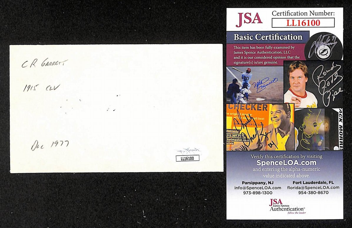 Clarence Garrett Indians Autographed/Signed 3x5 Index Card JSA BA207748