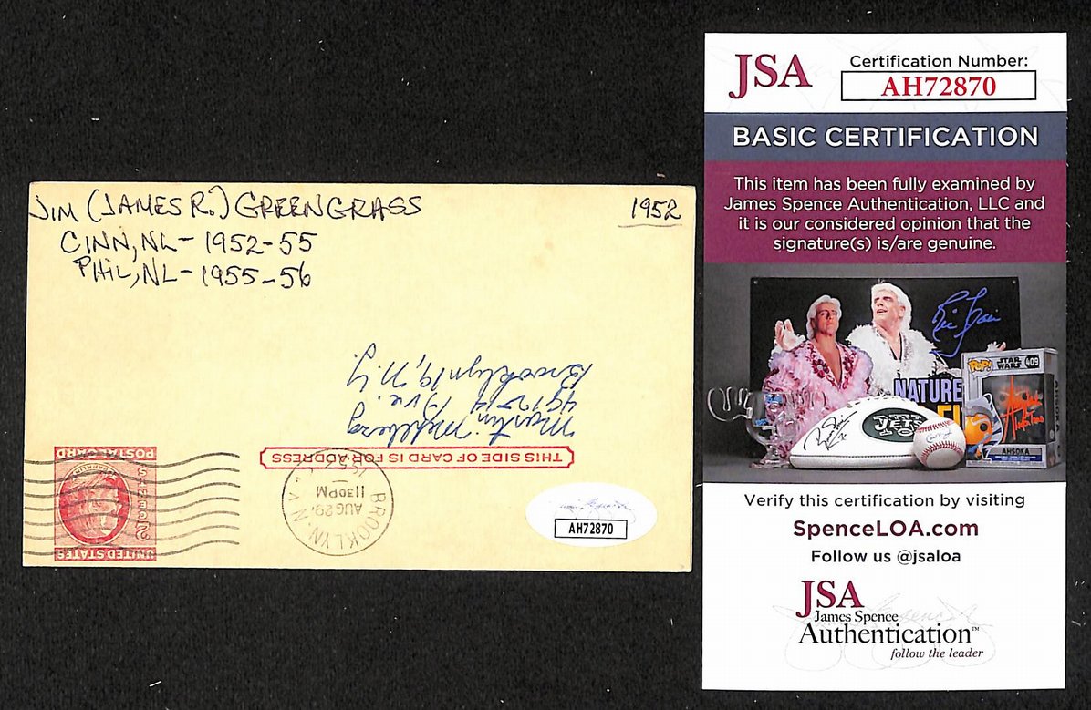 Jim Greengrass Phillies Autographed/Signed 3x5 GPC Postcard JSA BA205780