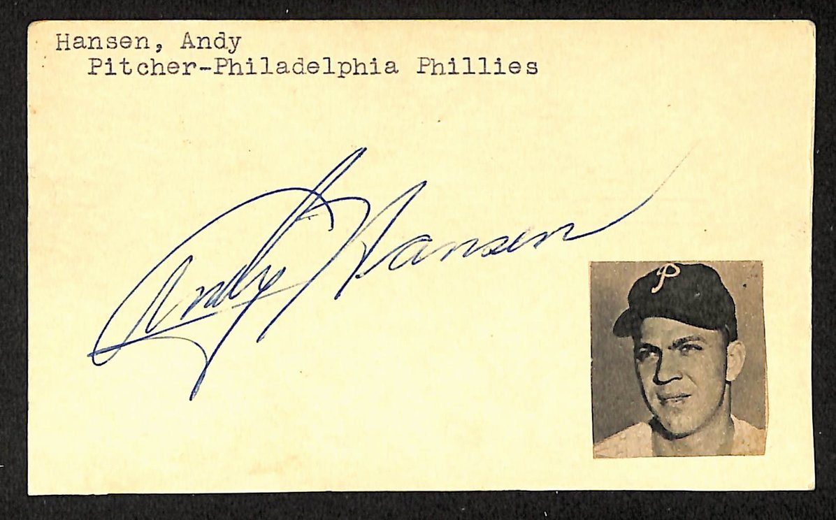 Andy Hansen Phillies Autographed/Signed 3x5 GPC Postcard JSA BA205783