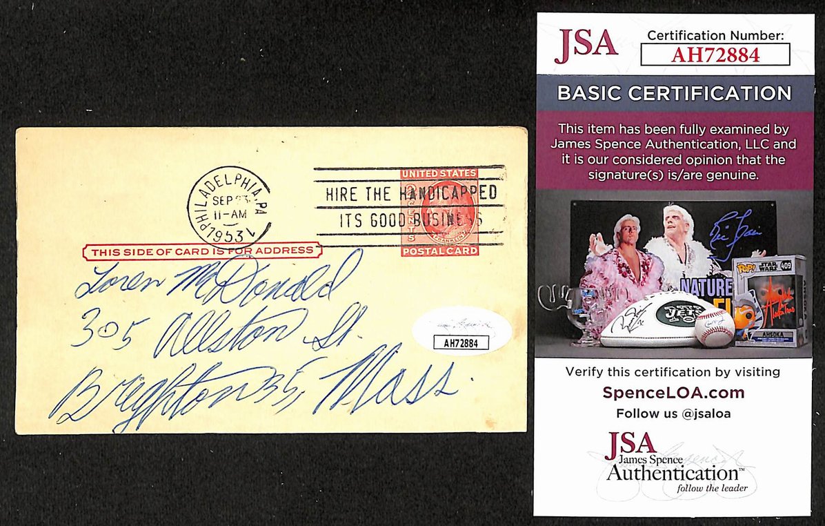 Andy Hansen Phillies Autographed/Signed 3x5 GPC Postcard JSA BA205783