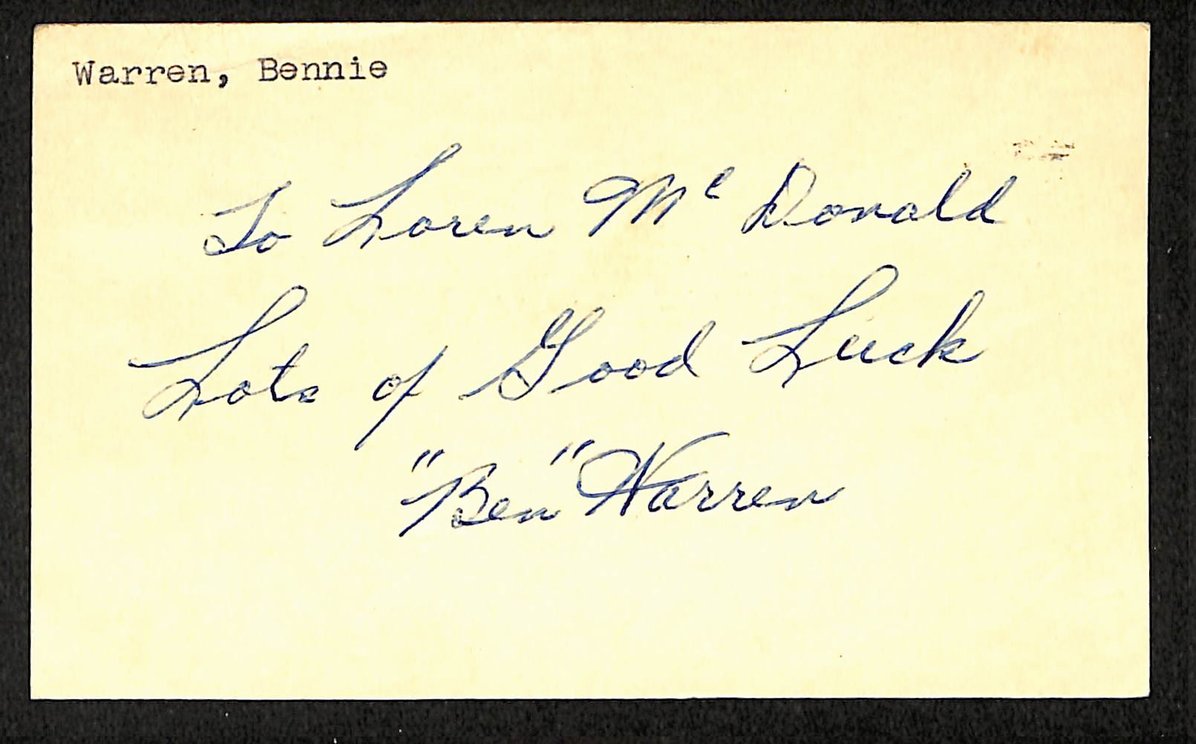 Bennie Warren Giants Autographed/Signed 3x5 GPC Postcard JSA BA205787