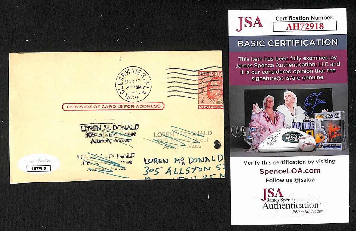 Dick Young Phillies Autographed/Signed 3x5 GPC Postcard JSA BA205789