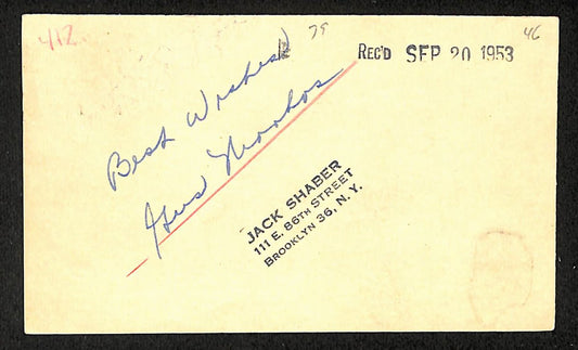 Gus Niarhos Yankees Autographed/Signed 3x5 GPC Postcard JSA BA205791