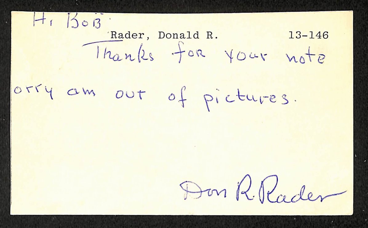 Don Rader Phillies Autographed/Signed 3x5 GPC Postcard JSA BA205793