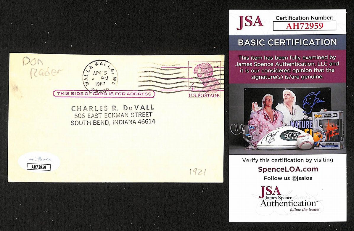 Don Rader Phillies Autographed/Signed 3x5 GPC Postcard JSA BA205793