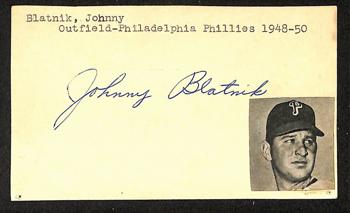 Johnny Blatnik Phillies Autographed/Signed 3x5 GPC Postcard JSA BA205796