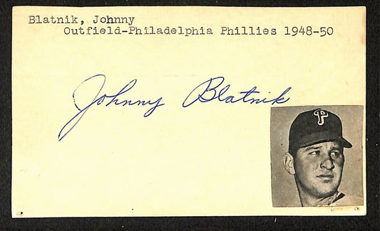 Johnny Blatnik Phillies Autographed/Signed 3x5 GPC Postcard JSA BA205796