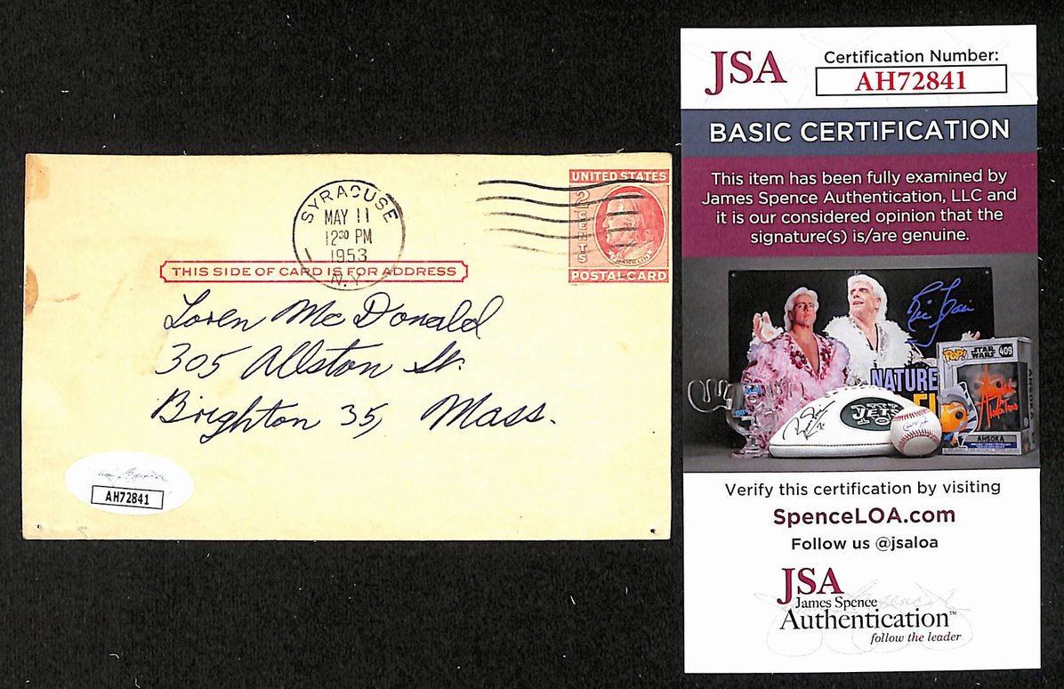 Johnny Blatnik Phillies Autographed/Signed 3x5 GPC Postcard JSA BA205796