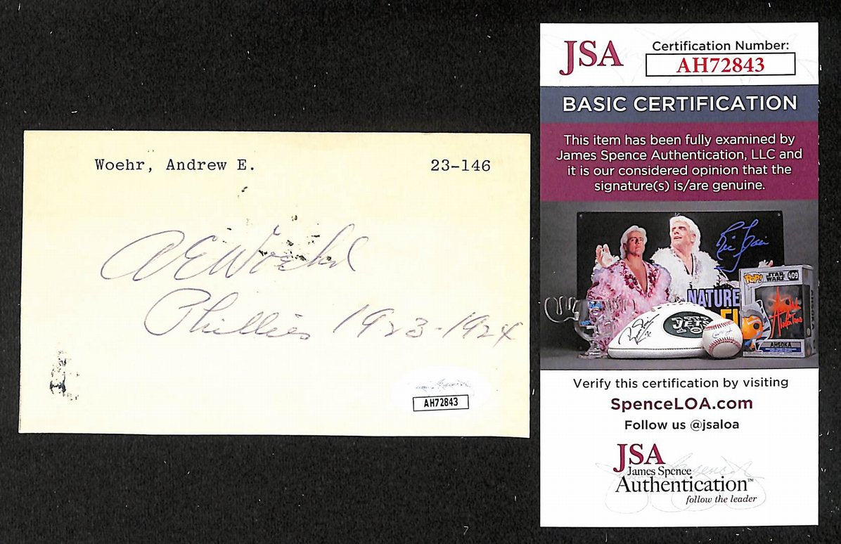 Andrew Woehr Phillies Autographed/Signed 3x5 GPC Postcard JSA BA205798