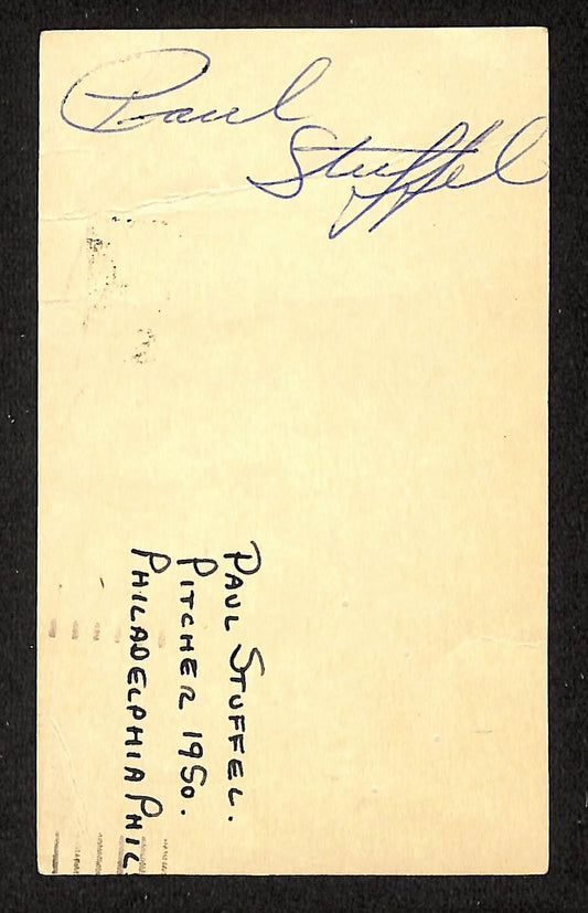 Paul Stuffel Phillies Autographed/Signed 3x5 GPC Postcard JSA BA205799