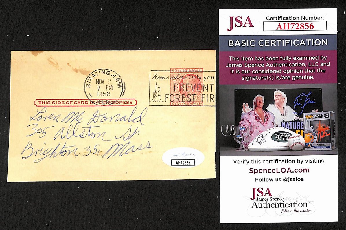 Spud Davis Phillies Autographed/Signed 3x5 GPC Postcard JSA BA205801