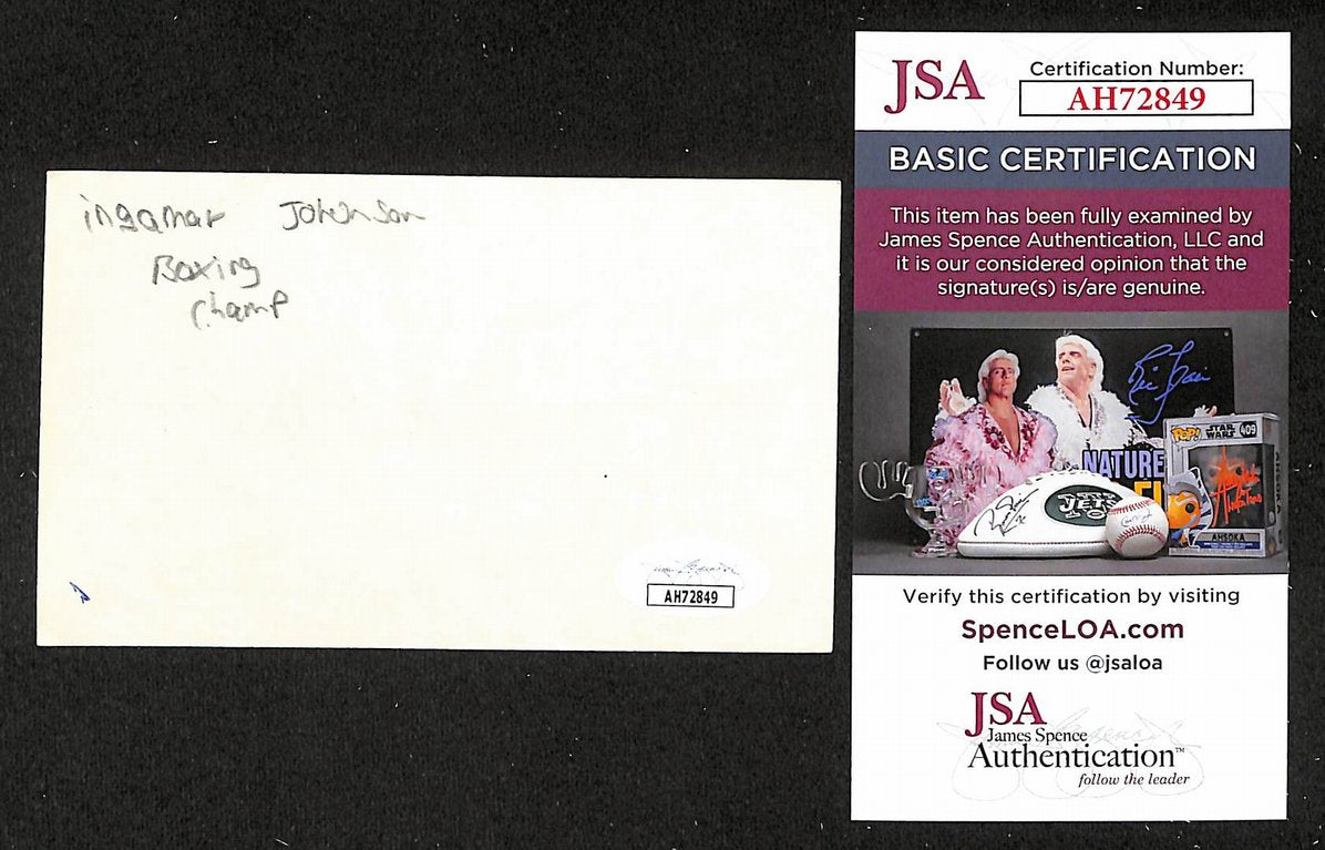 Ingemar Johansson Boxer Autographed/Signed 3x5 Index Card JSA BA205804