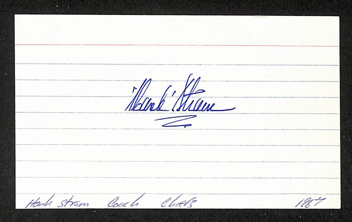 Hank Stram Chiefs HOF Autographed/Signed 3x5 Index Card JSA BA205806
