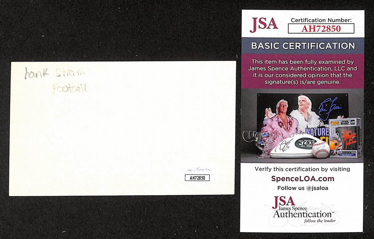 Hank Stram Chiefs HOF Autographed/Signed 3x5 Index Card JSA BA205806