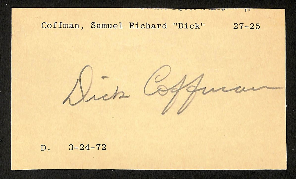 Dick Coffman Giants Autographed/Signed 3x5 GPC Postcard JSA BA205807