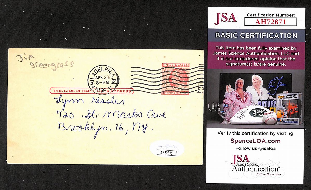 Jim Greengrass Phillies Autographed/Signed 4x6 GPC Postcard JSA BA208298