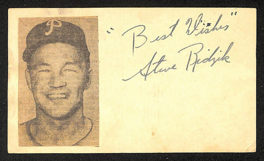 Steve Ridzik Phillies Autographed/Signed 4x6 GPC Postcard JSA BA208308