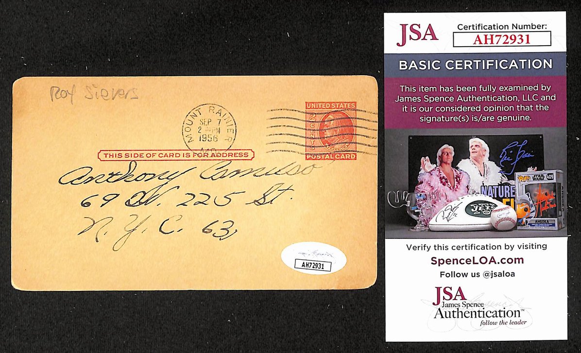 Roy Sievers Phillies Autographed/Signed 4x6 GPC Postcard JSA BA208311