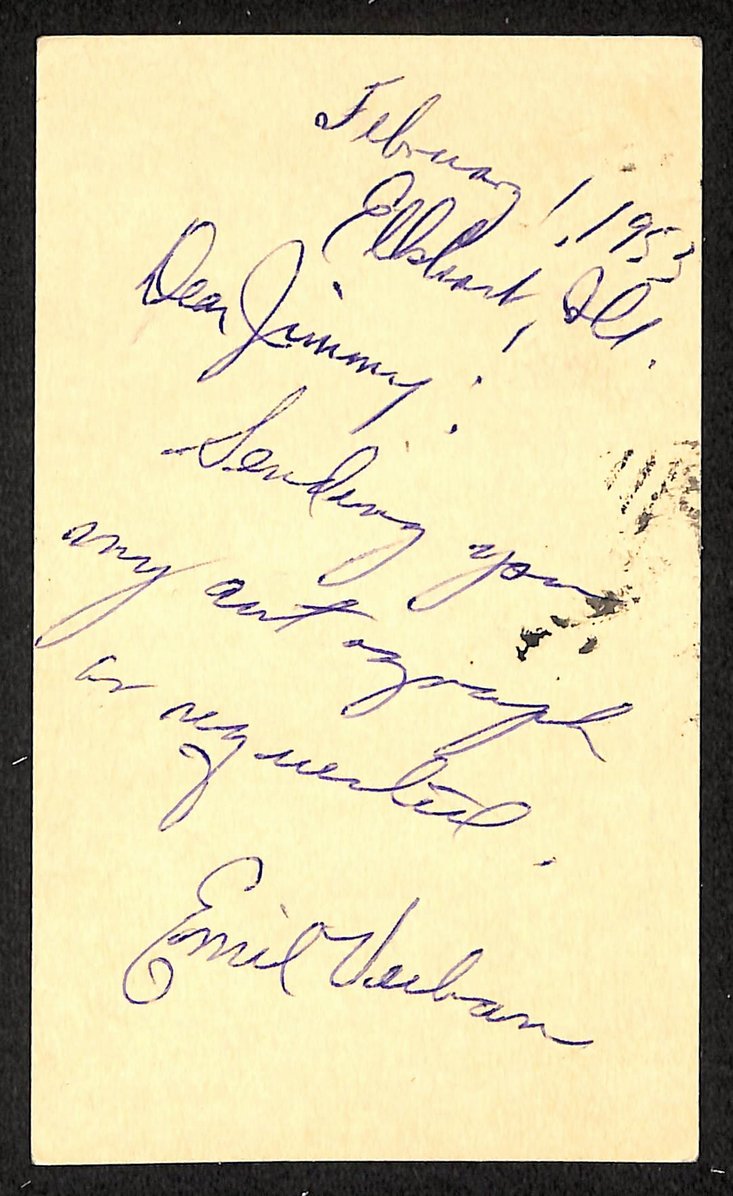 Emil Verban Cubs Autographed/Signed 4x6 GPC Postcard JSA BA208317