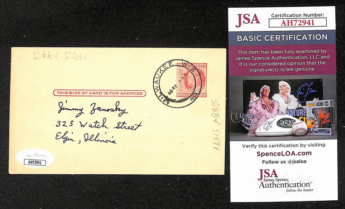 Sibby Sisti Braves Autographed/Signed 4x6 GPC Postcard JSA BA208322
