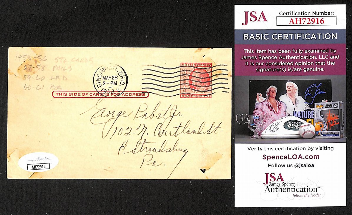 Rip Repulski Phillies Autographed/Signed 4x6 GPC Postcard JSA BA208327