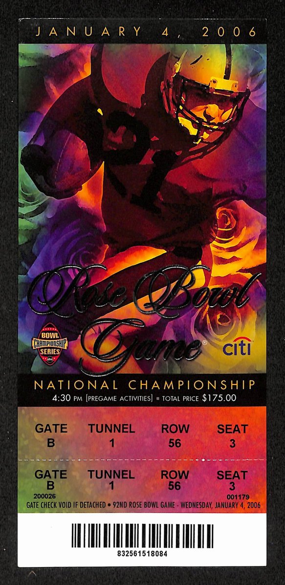 2005 2006 Rose Bowl Full Ticket USC vs Texas Natl Champions Vince Young - 173