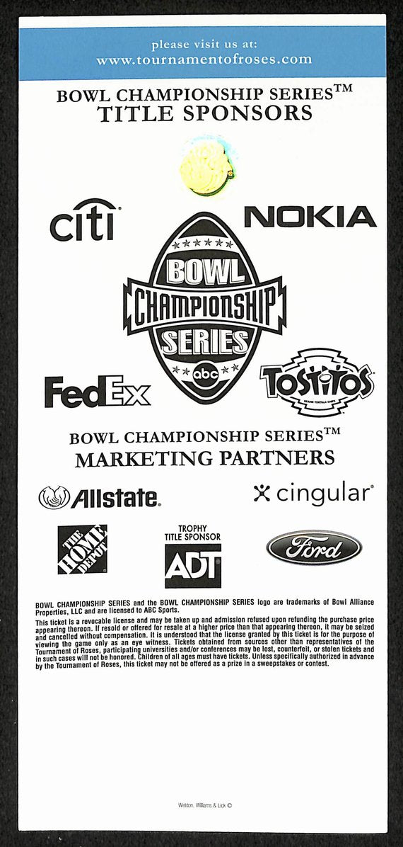 2005 2006 Rose Bowl Full Ticket USC vs Texas Natl Champions Vince Young - 174