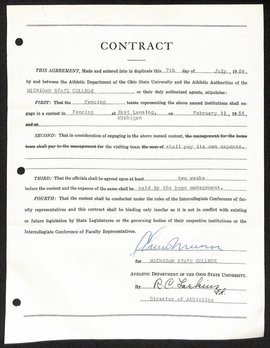 Biggie Munn HOF Michigan State Head Coach Signed/Auto Contract JSA BA199638