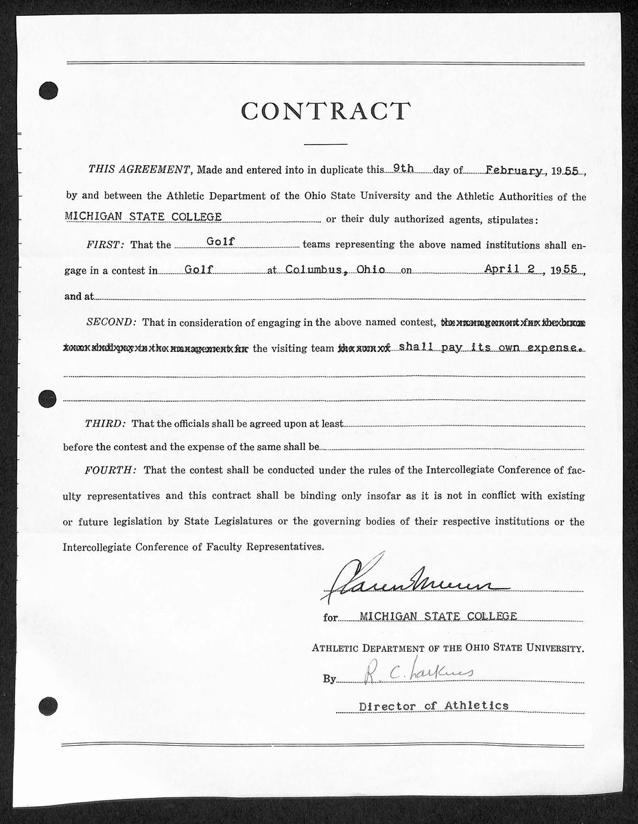 Biggie Munn HOF Michigan State Head Coach Signed/Auto Contract JSA BA199641
