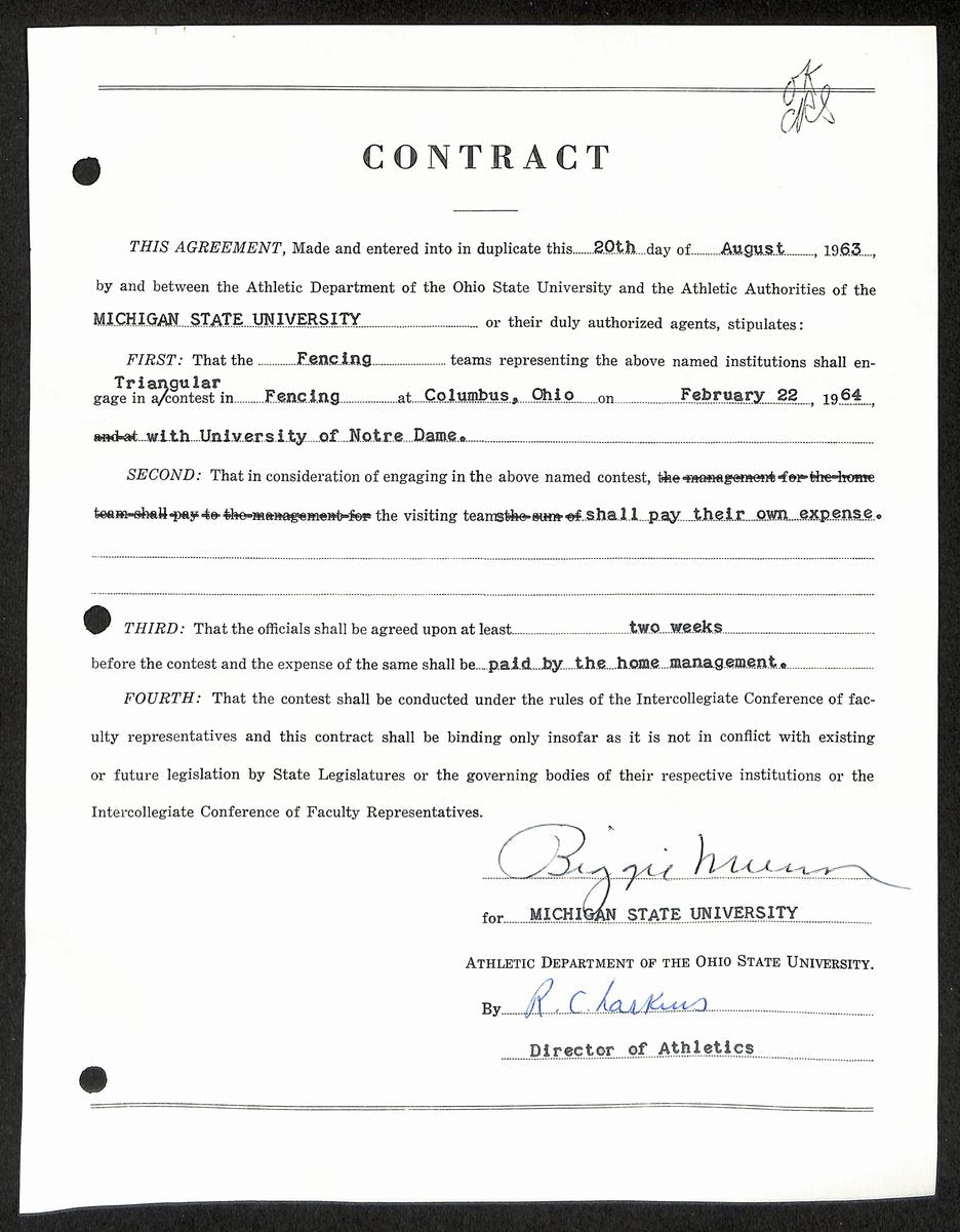Biggie Munn HOF Michigan State Head Coach Signed/Auto Contract JSA BA199642