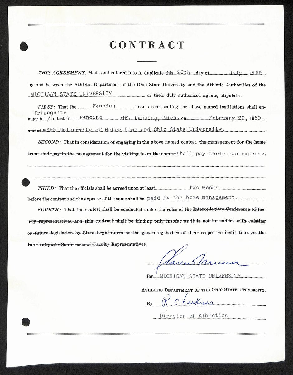 Biggie Munn HOF Michigan State Head Coach Signed/Auto Contract JSA BA199643