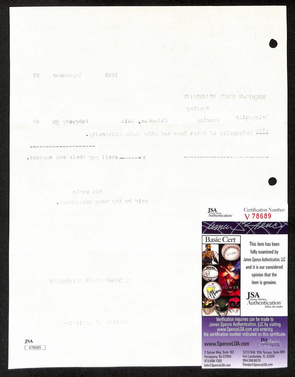 Biggie Munn HOF Michigan State Head Coach Signed/Auto Contract JSA BA199644